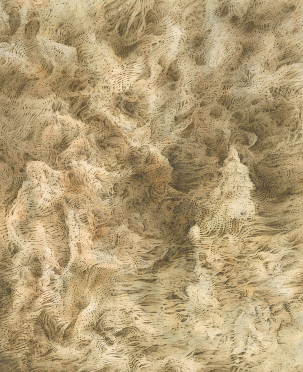 a detailed brown watercolour painting about cycles of growth requiring decay