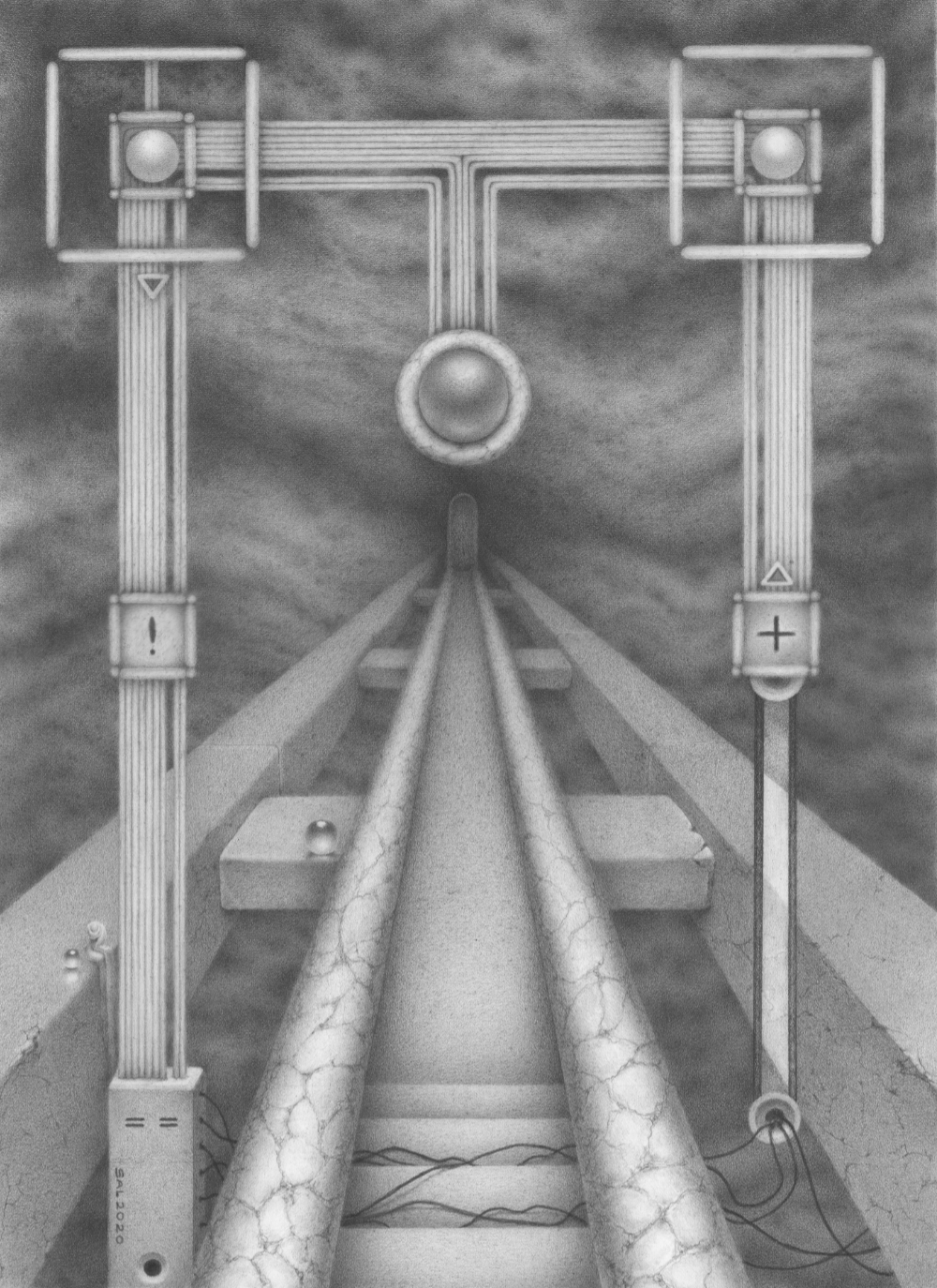 a pencil drawing that looks like a machine about cognitive processing